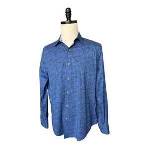 Robert Graham classic fit button down blue botanical print flip cuffs shirt | XL